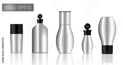 Silver Cosmetic Bottles Set Background Illustration