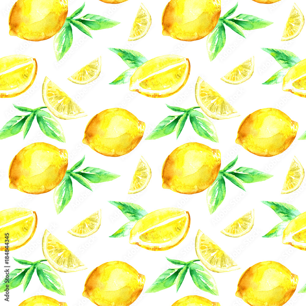 Seamless pattern of a lemon.Fruit picture.Watercolor hand drawn illustration.White background. Seamless pattern of a lemon.Fruit picture.Watercolor hand drawn illustration.White background.
