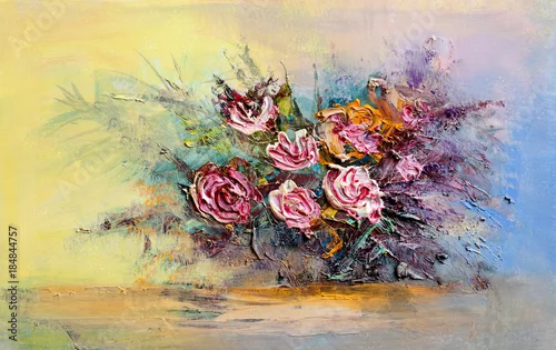 Obraz Obraz olejny bukiet róż. Styl impresjonistyczny.