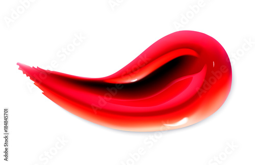 Cosmetic Red liquid lipstick smear smear. Make up lip gloss or nail polish isolated on white background. Vector Red Paint Stroke