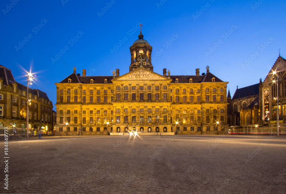Royal Palace on the dam square in Amsterdam