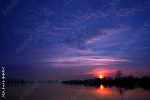 very nice sunrise on the Bzura River in Poland