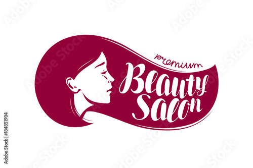 Beauty salon, logo or label. Makeup, makeover, cosmetic, fashion icon. Typographic design vector illustration