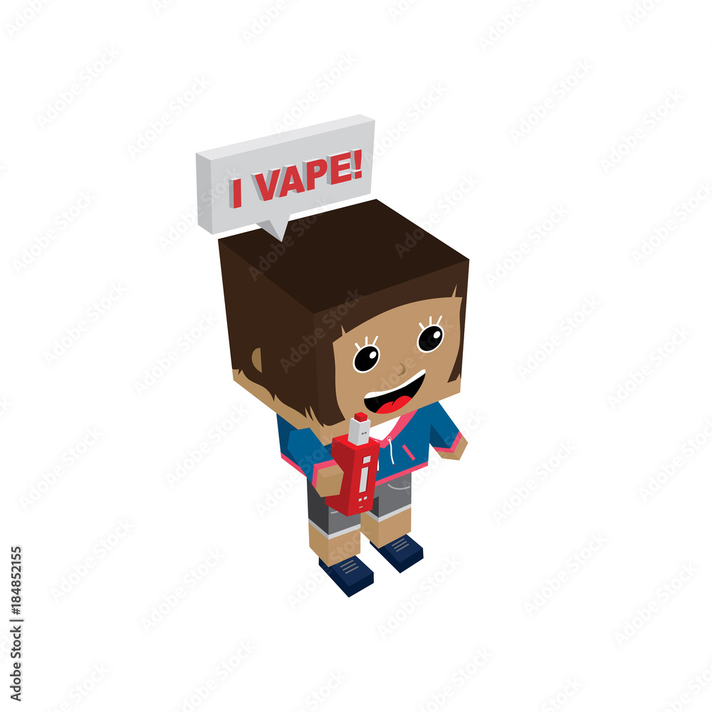 Obraz premium isometric block electric cigarette girl personal vaporizer