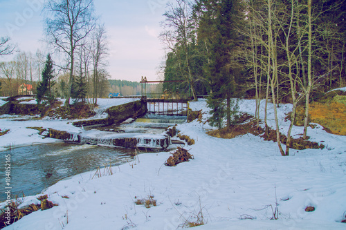 Red cliffs in winter at Latvia. photo