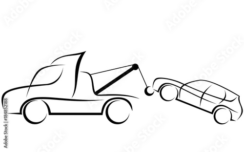 Dynamic illustration of a tow truck with a car