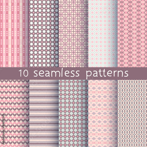 10 seamless patterns for universal background. Endless texture can be used for wallpaper, pattern fill, web page background. Vector illustration for web design.