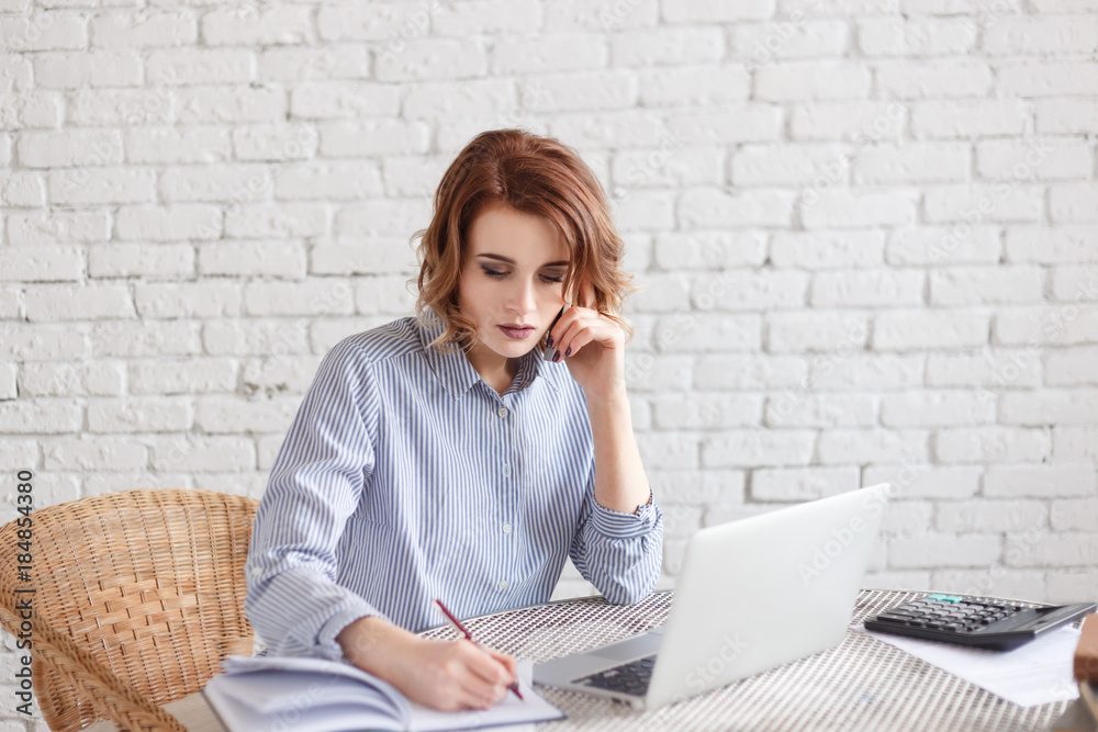 Business woman speaks on the phone and writing in the diary. Business woman speaks on the phone and writing in the diary.