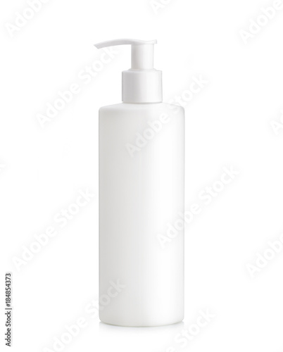 Isolated liquid soap. White plastic bottle on a white background