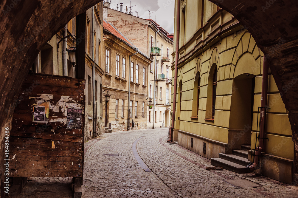 Narrow street in the central part if the European city