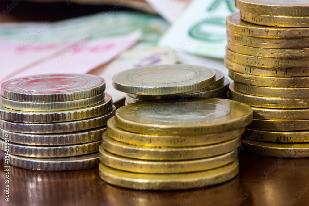 paper money and coins of turkish lira paper money and coins of turkish lira