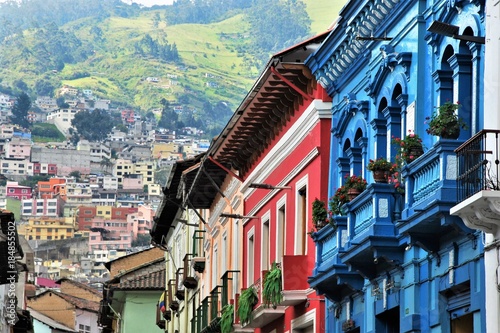 Typical Colorful colonial architetcure in Quito, Ecuador photo