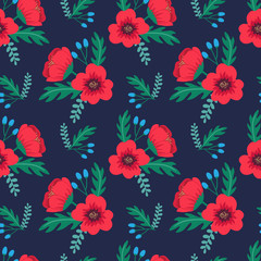 Acrylglasbilder Mohnblumenmuster Elegante Mohnblumen auf dunklem Hintergrund  © mejorana777