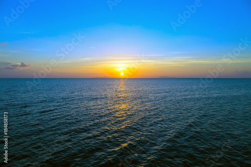 Blue sea and sun Beautiful sky sunrise.