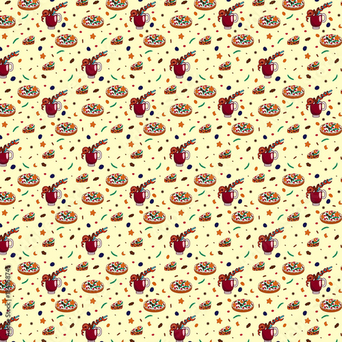 Seamless pattern of Christmas cakes and grog