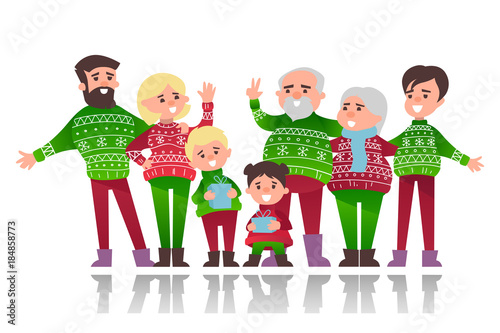 family celebration. Christmas. vector cartoon illustration