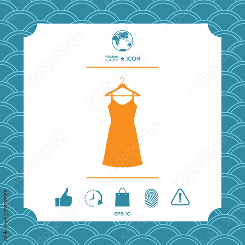 Sundress, Evening dress, combination or nightie on the wardrobe hanger , the silhouette. Menu item in the web design