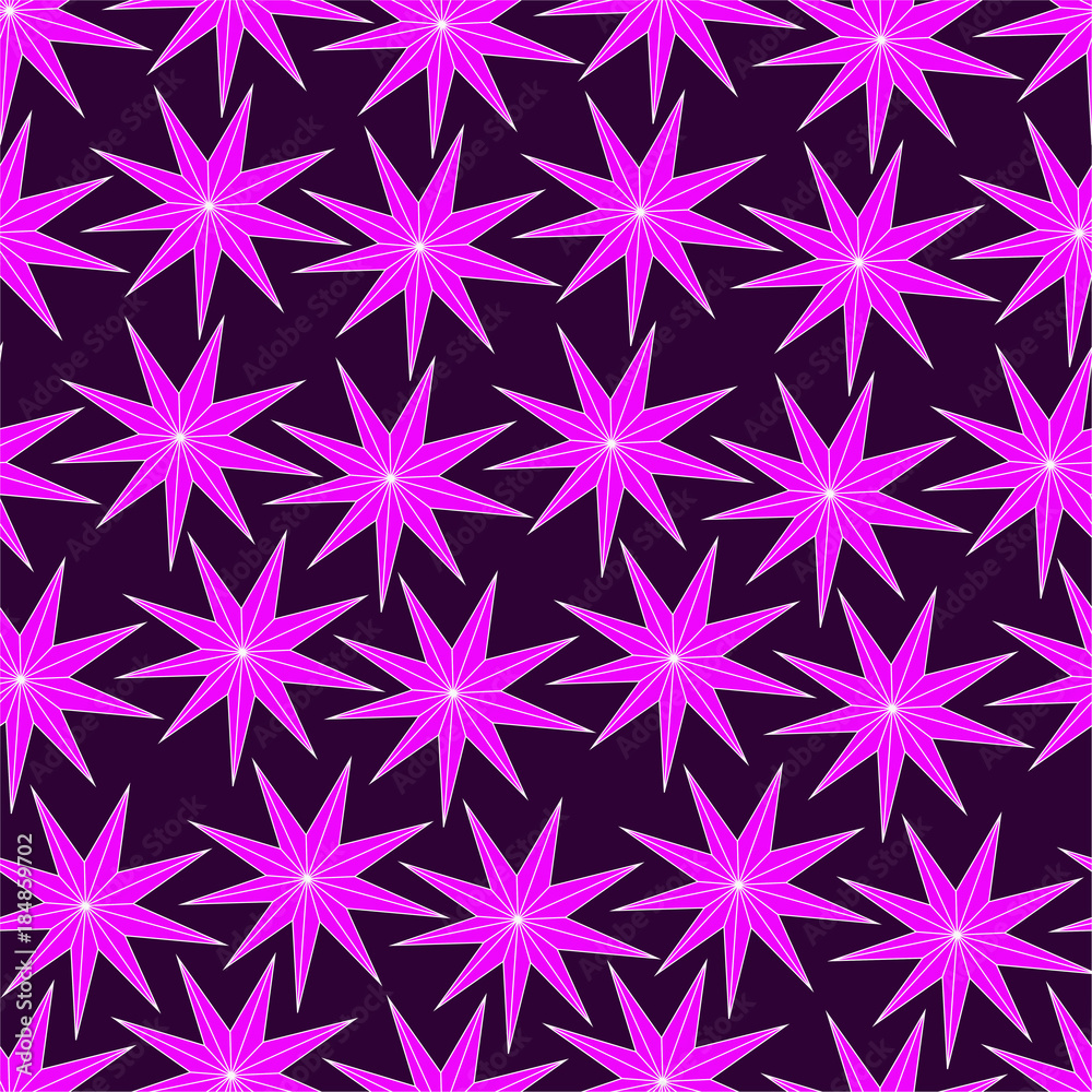 pointed pink stars seamless pattern on a purple background.Vector art