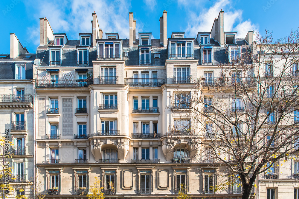 Photography Poster Paris, beautiful Haussmann buildings in a chic