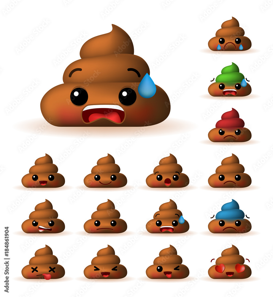 Set of Cute Poo Emoticons on White Background . Isolated Vector ...