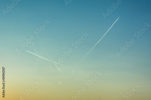 traces of aircraft in the sky