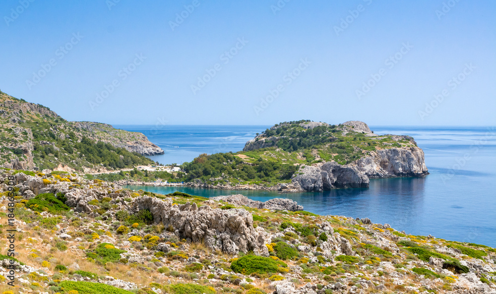 View of Ladiko peninsula, Rhodes, Greece