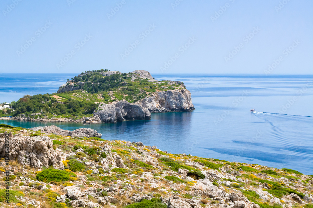 View of Ladiko peninsula, Rhodes, Greece