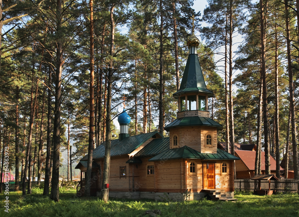Fototapeta premium Church of Euthymius Great in Manzherok village. Altai Republic. Russia