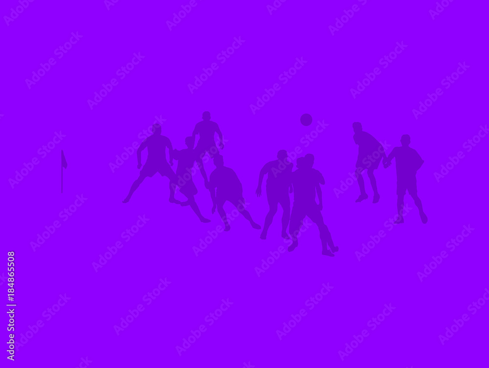 Silhouettes of football soccer players playing a game on green abstract background illustration.