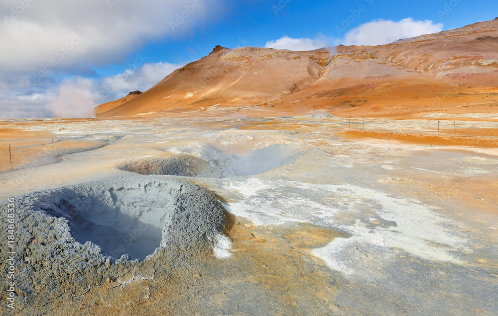 Landscape of Hverarond also Known also as Hverir Showing Volcano Mountain, in the north of Iceland in the Myvatn region.