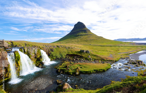 Kirkjufellfoss at Sunrise, Iceland. The fall also known as Church Mountain Falls located at Kirkjufell mountain on the west side of Iceland.