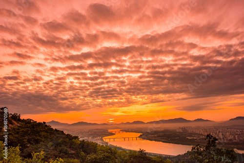 Just before the sunshine of Achasan, famous for sunrise in Seoul, South Korea. photo