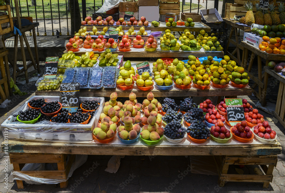 Assortment of fresh tropical fruits at a street market in Rio de Janeiro, Brazil