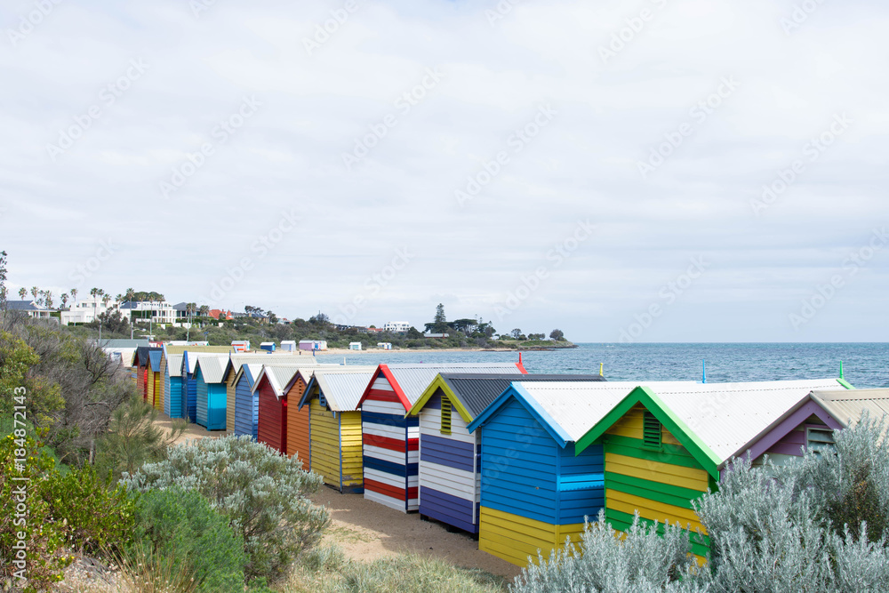 Naklejka premium colourful beach houses at Brighton Beach