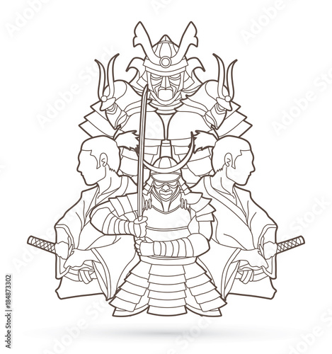 Wallpaper Mural Samurai, Ready to fight composition outline graphic vector Torontodigital.ca