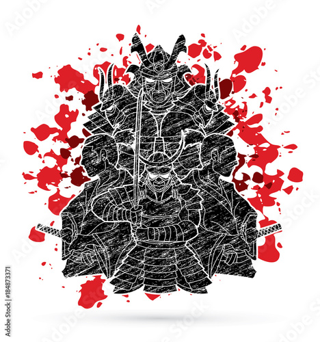 Samurai, Ready to fight composition designed on splatter blood graphic vector