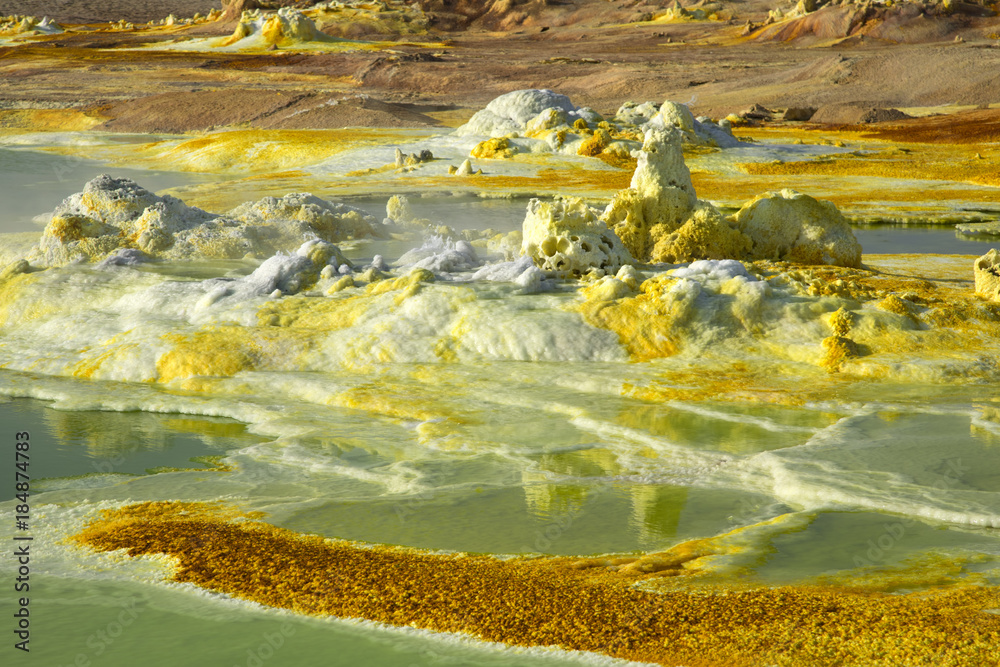 Dalol, Dankakil Depression. Volcanic hot springs of Ethiopia. Earth’s