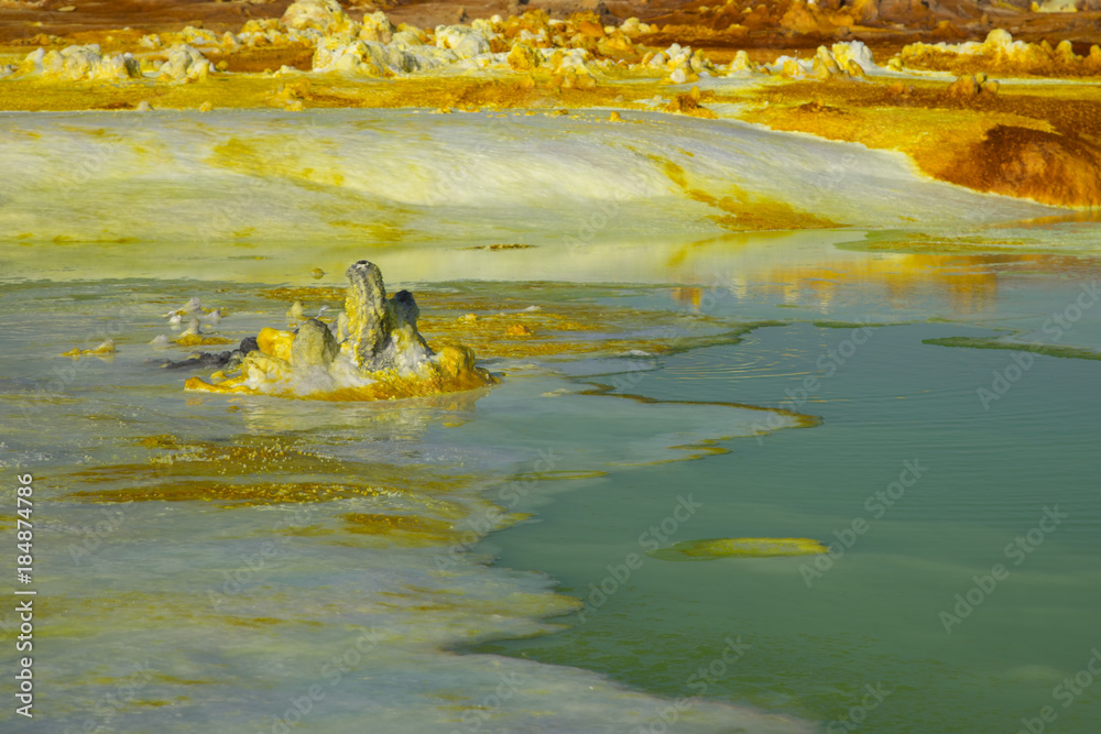 Dalol, Dankakil Depression. Volcanic hot springs of Ethiopia. Earth’s