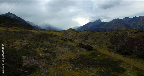 NEW ZEALAND – MARCH 2016 : Aerial shot over Glentanner Field on a beautiful day with amazing landscape in view photo