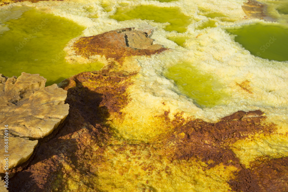Dalol, Dankakil Depression. Volcanic hot springs of Ethiopia. Earth’s