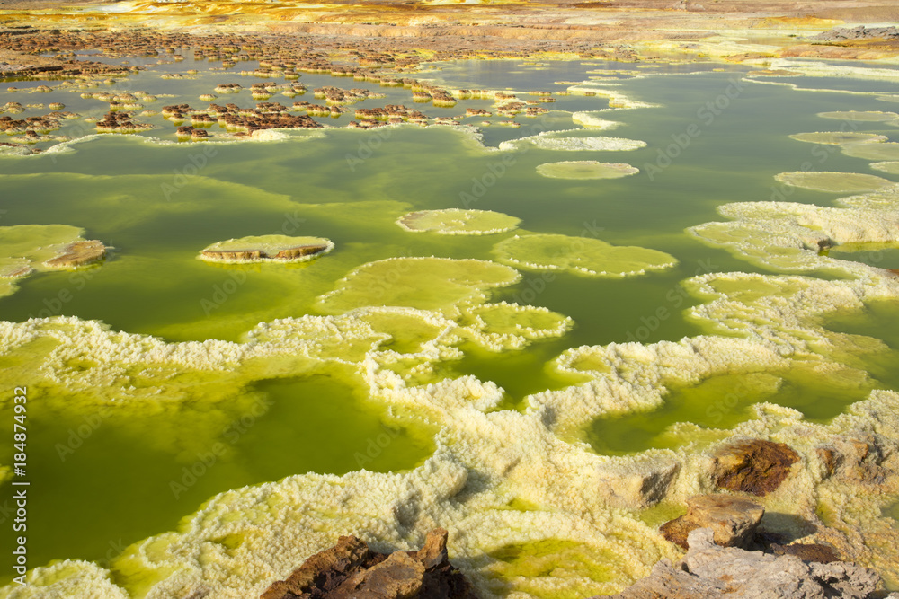 Dalol, Dankakil Depression. Volcanic hot springs of Ethiopia. Earth’s