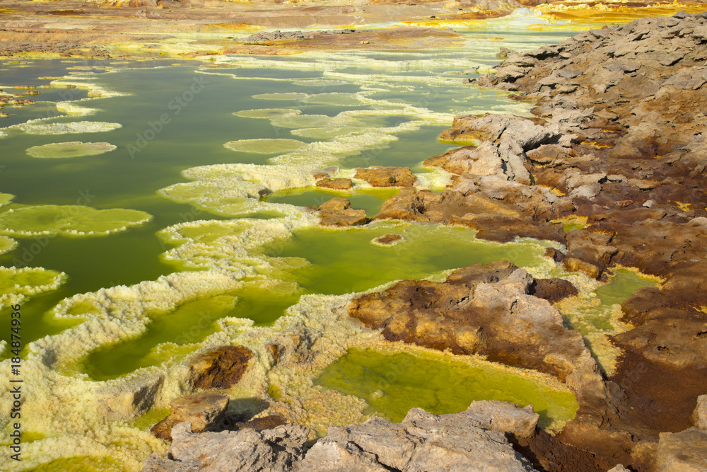 Dalol, Dankakil Depression. Volcanic hot springs of Ethiopia. Earth’s