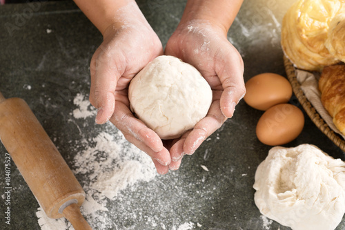 Man hand prepare bakery raw material
