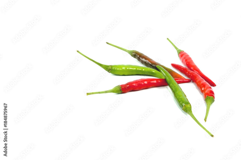 Red chili and green chili isolated on a white background