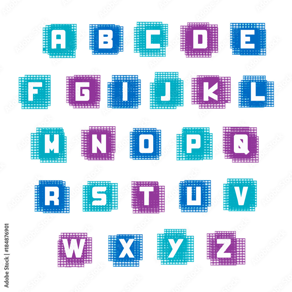 Artistic, cool, and futuristic sharp alphabet, with boxes watercolor background - vector. Artistic, cool, and futuristic sharp alphabet, with boxes watercolor background - vector.
