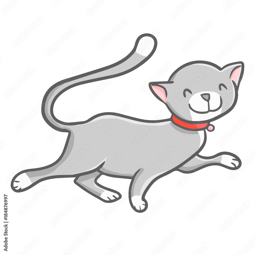 Funny and cute grey cat walking happily - vector.