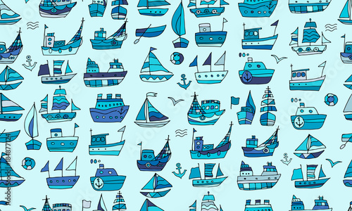 Cute little ships, seamless pattern for your design