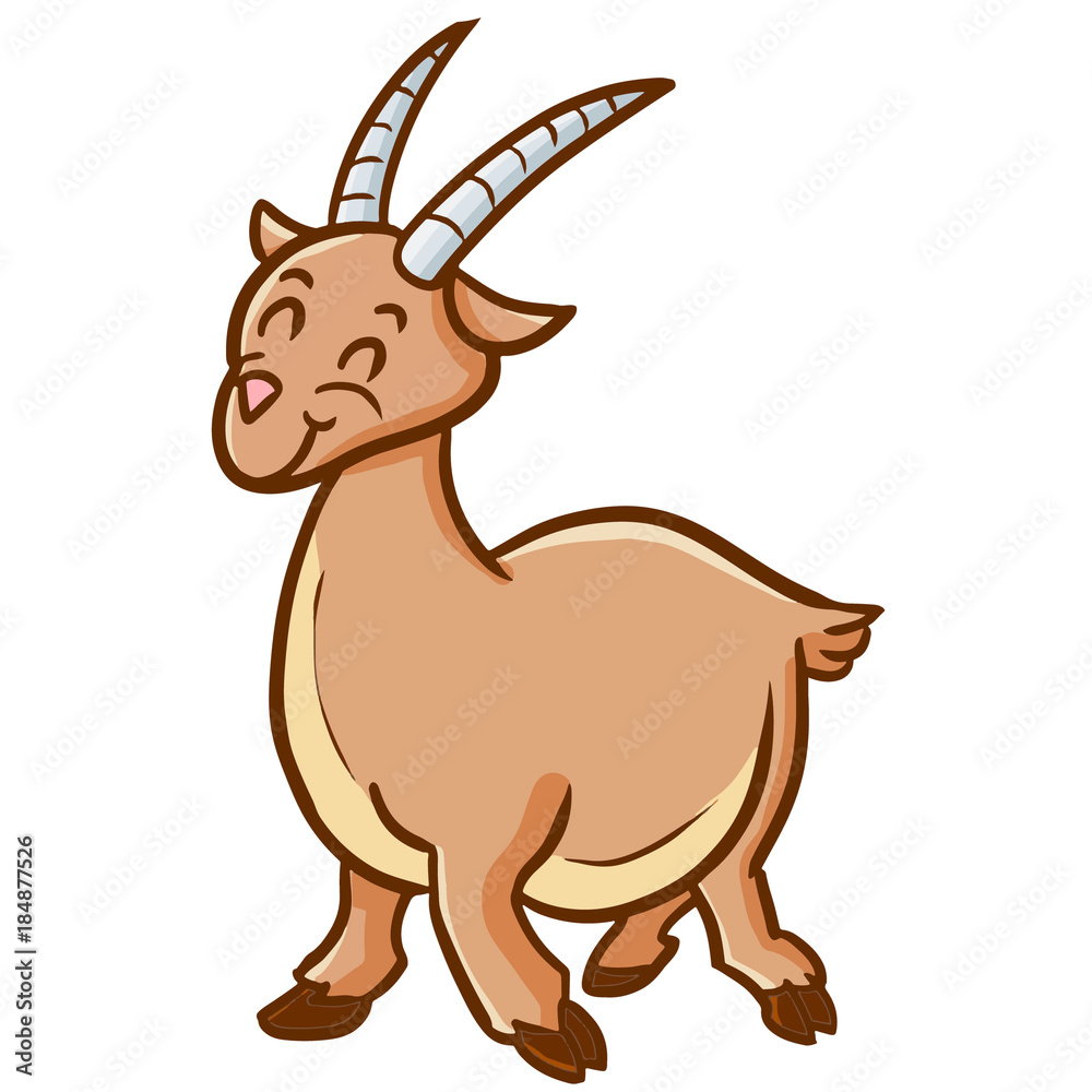 Funny and cute brown mountain goat smiling happily - vector. Stock Vector | Adobe Stock Funny and cute brown mountain goat smiling happily - vector. Stock Vector | Adobe Stock