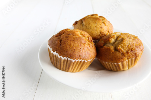 Banana cakes on wooden table.