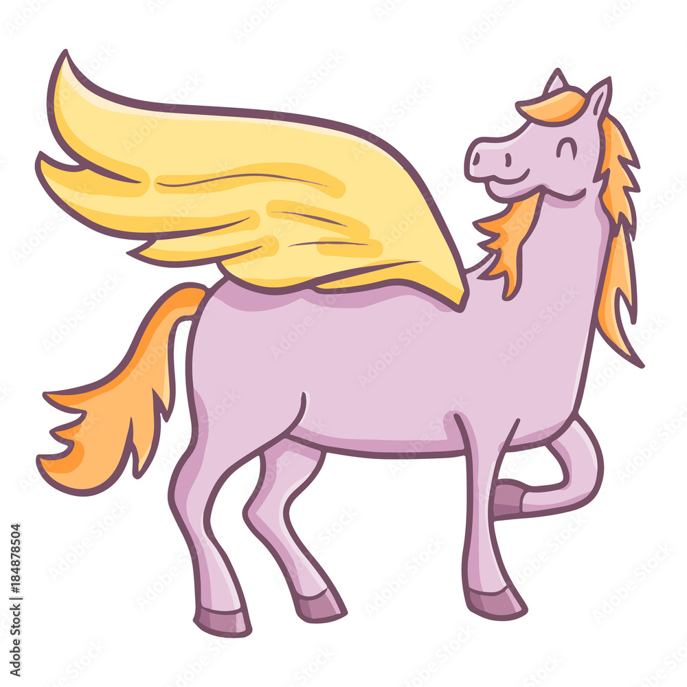 Funny and cute pink purple pegasus smiling happily - vector. Funny and cute pink purple pegasus smiling happily - vector.